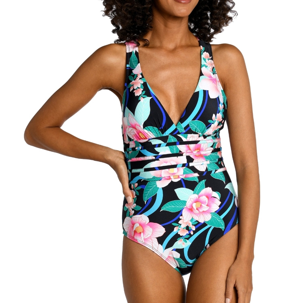 LA BLANCA | Nightfall Blooms Multi-Strap Cross-Back One Piece